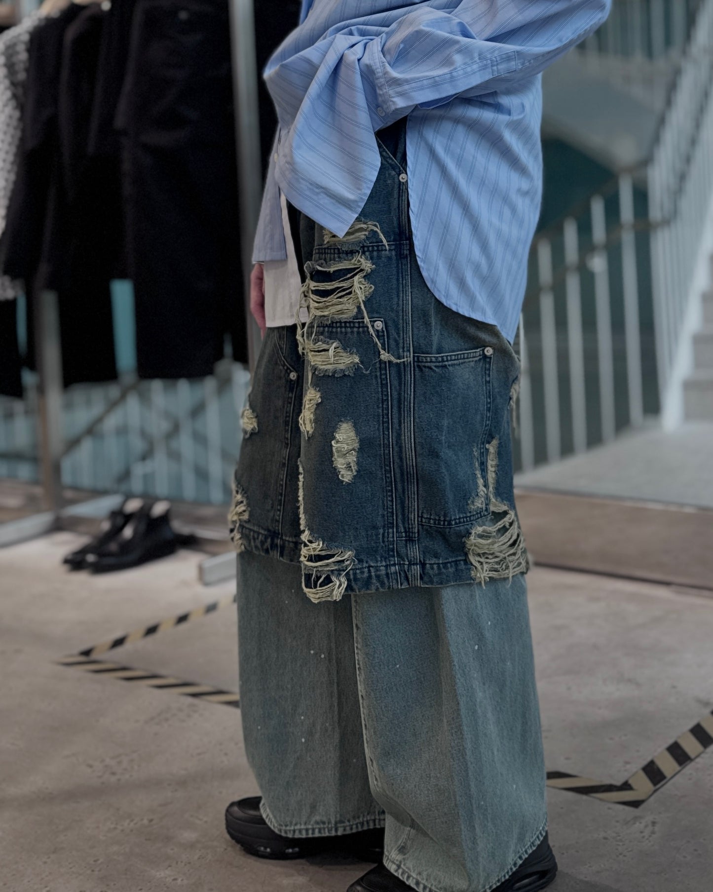 layered denim pants