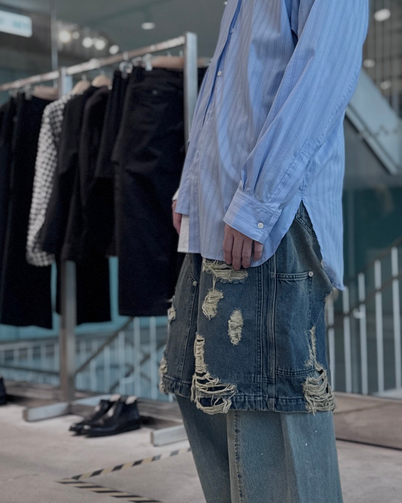 layered denim pants