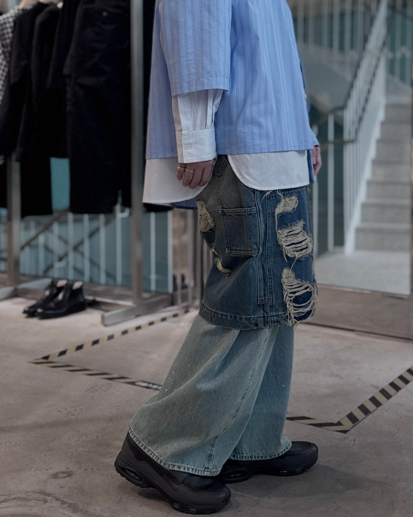 layered denim pants