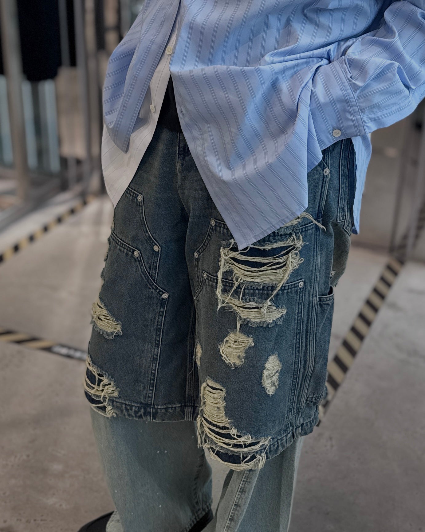 layered denim pants