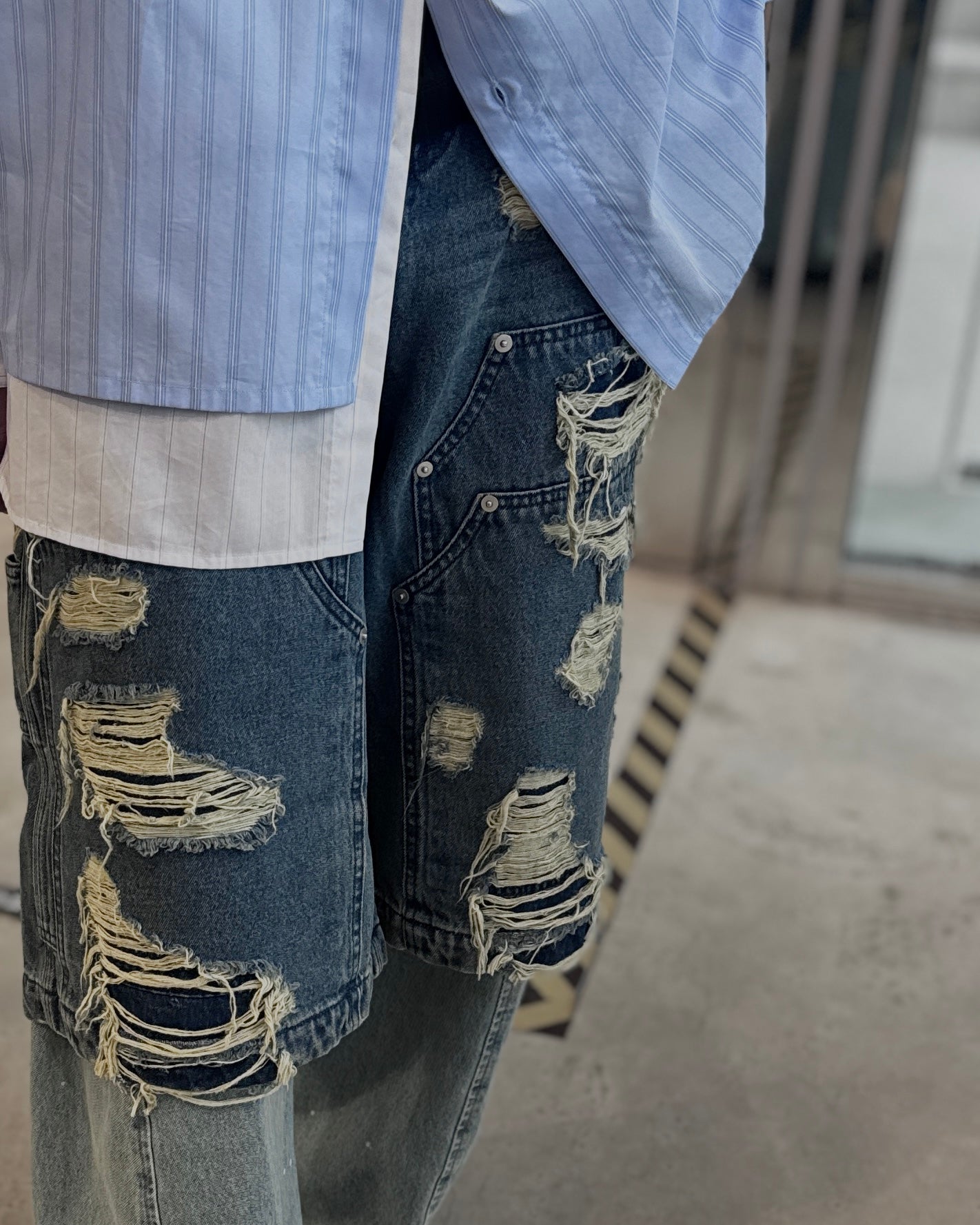 layered denim pants