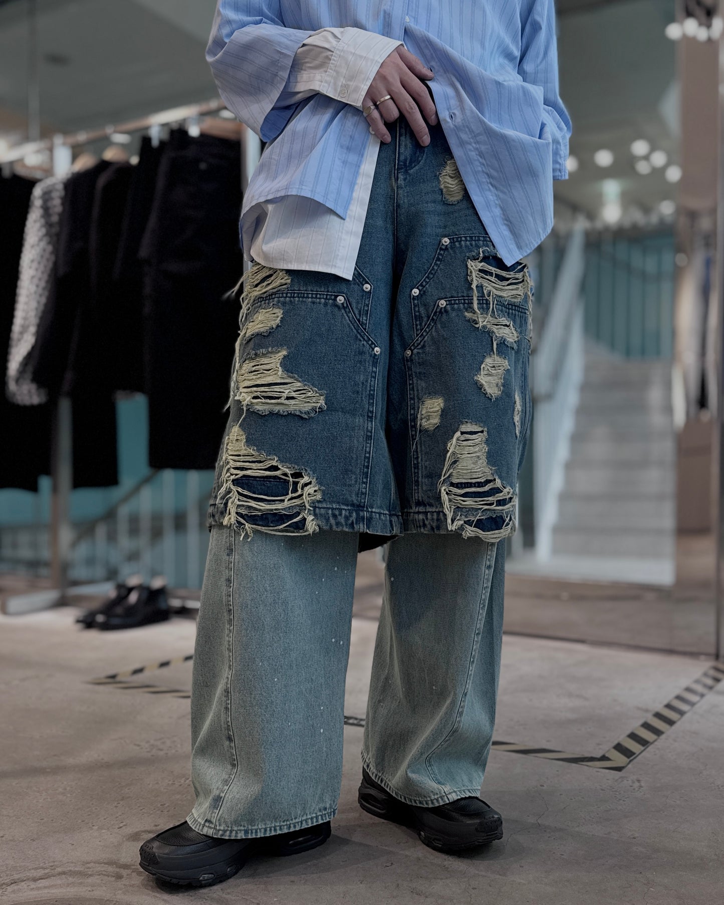 layered denim pants