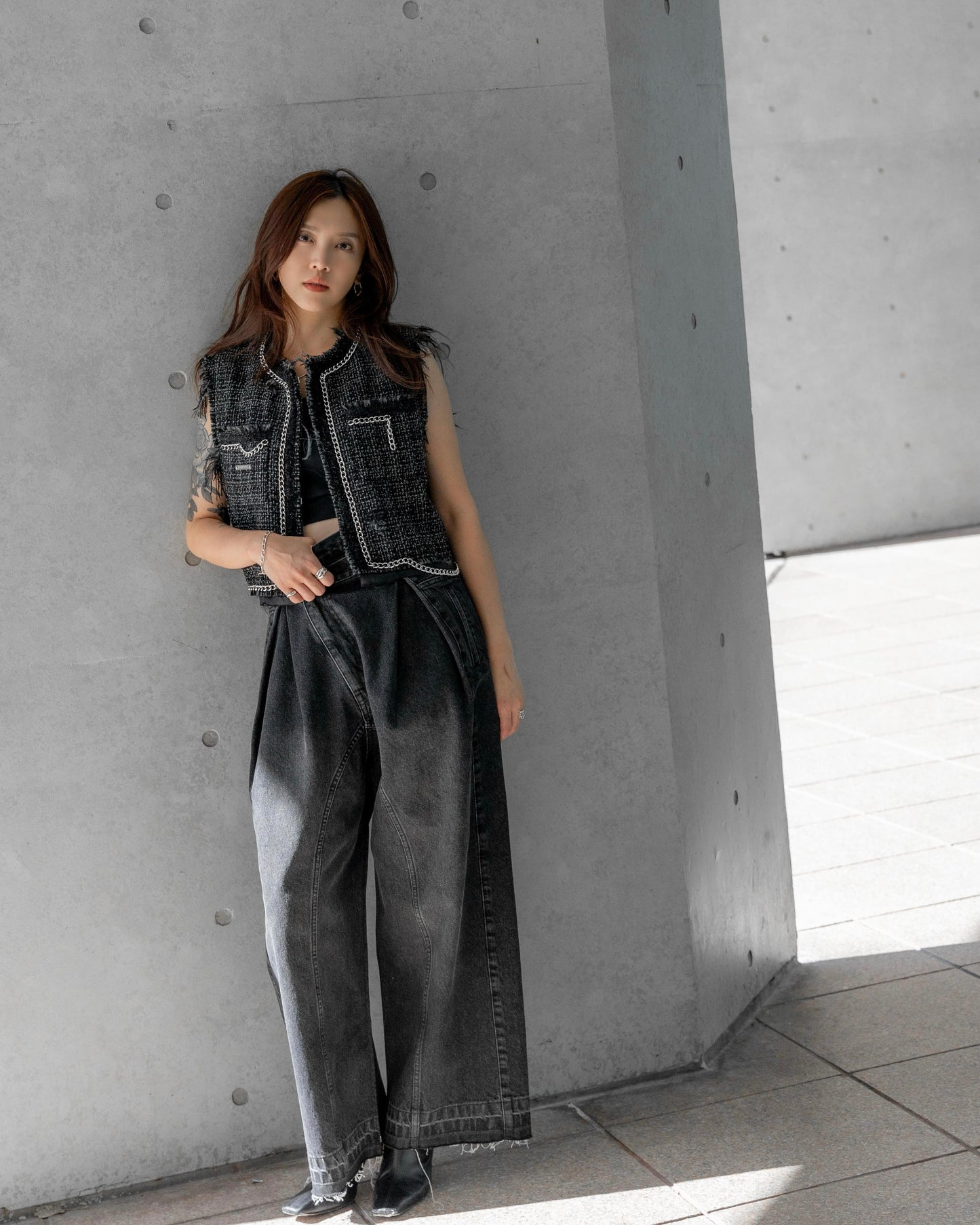 cropped tweed vest