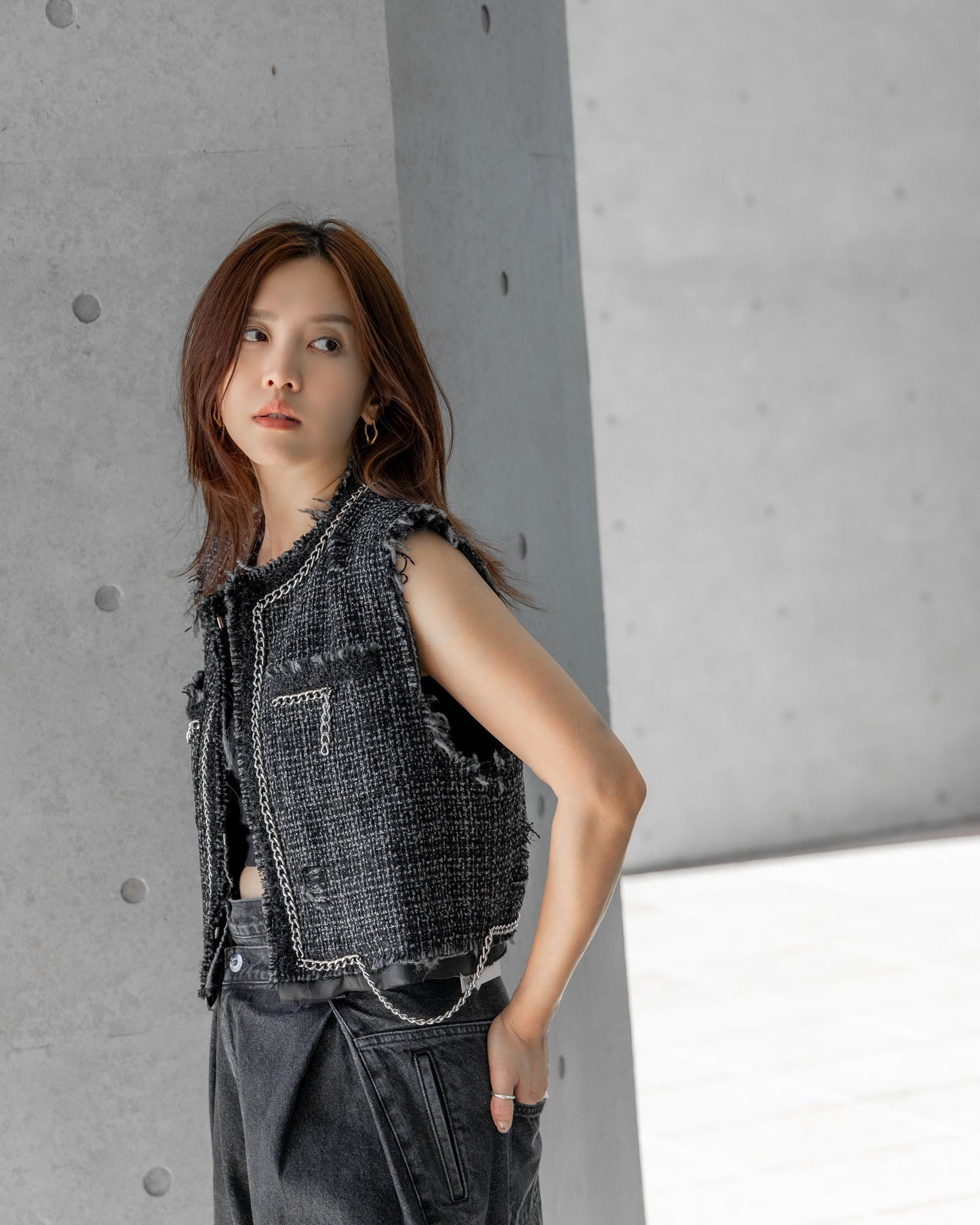 cropped tweed vest