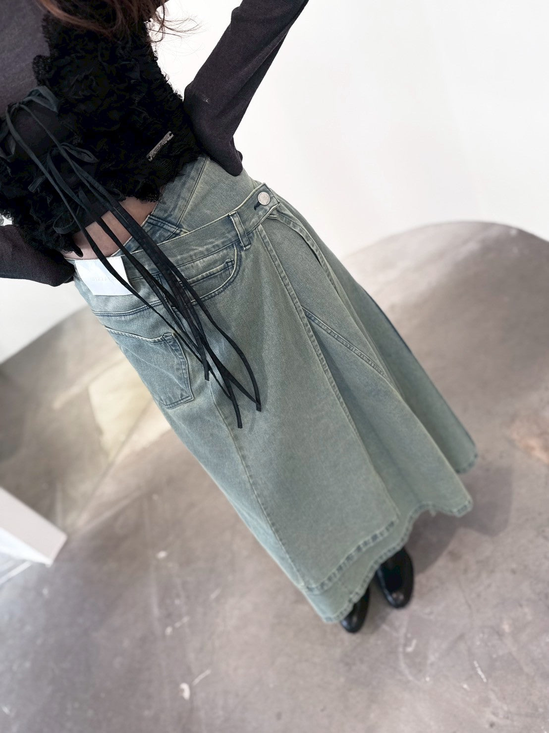 layer denim skirt