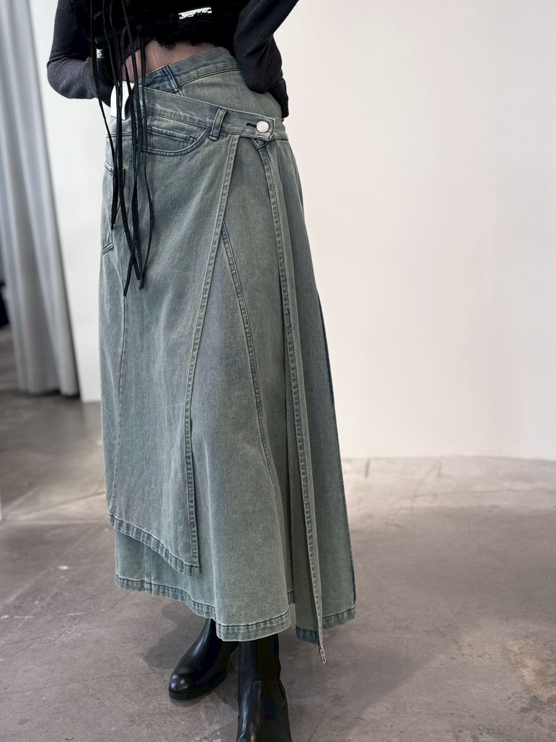 layer denim skirt