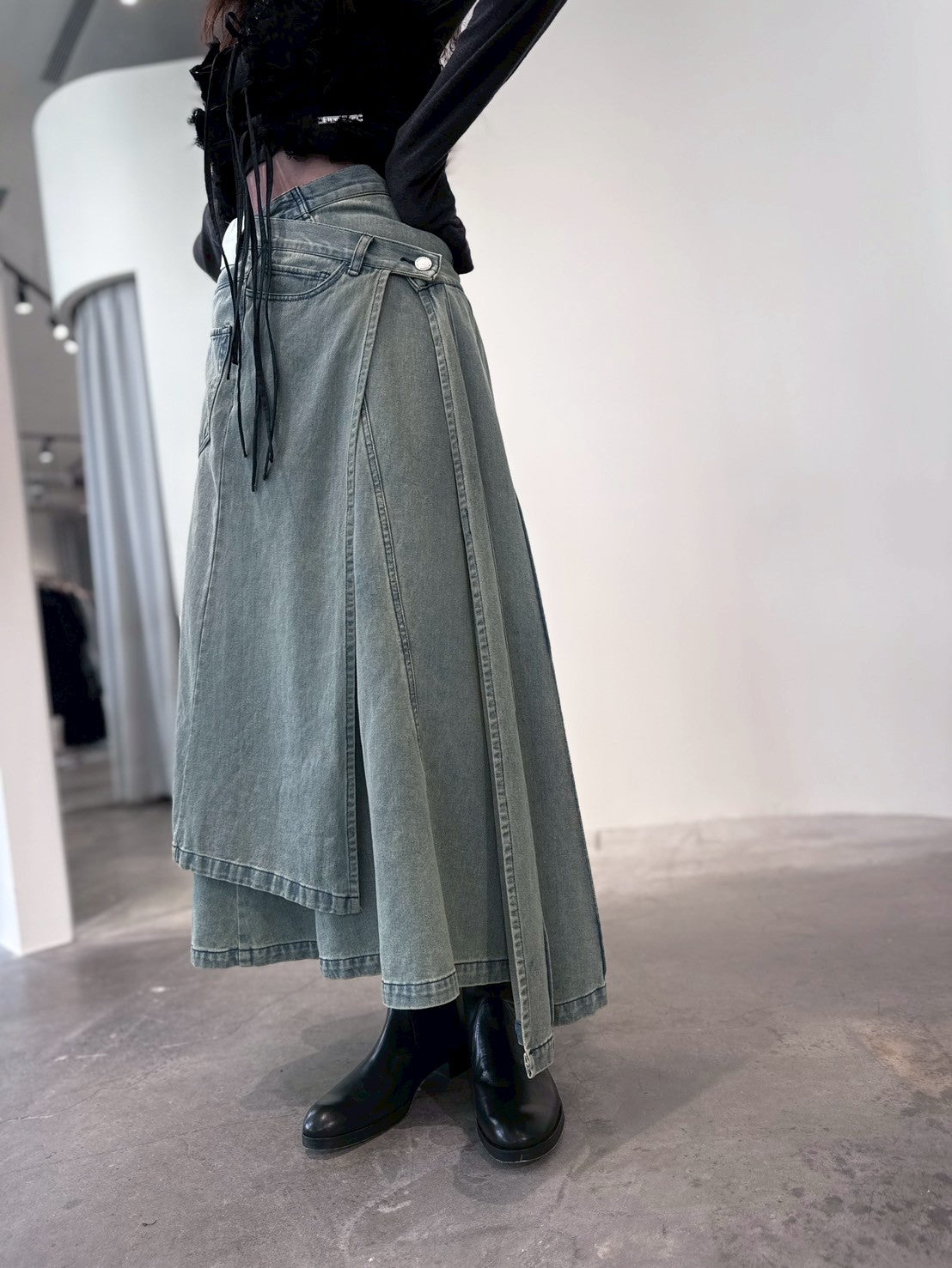 layer denim skirt