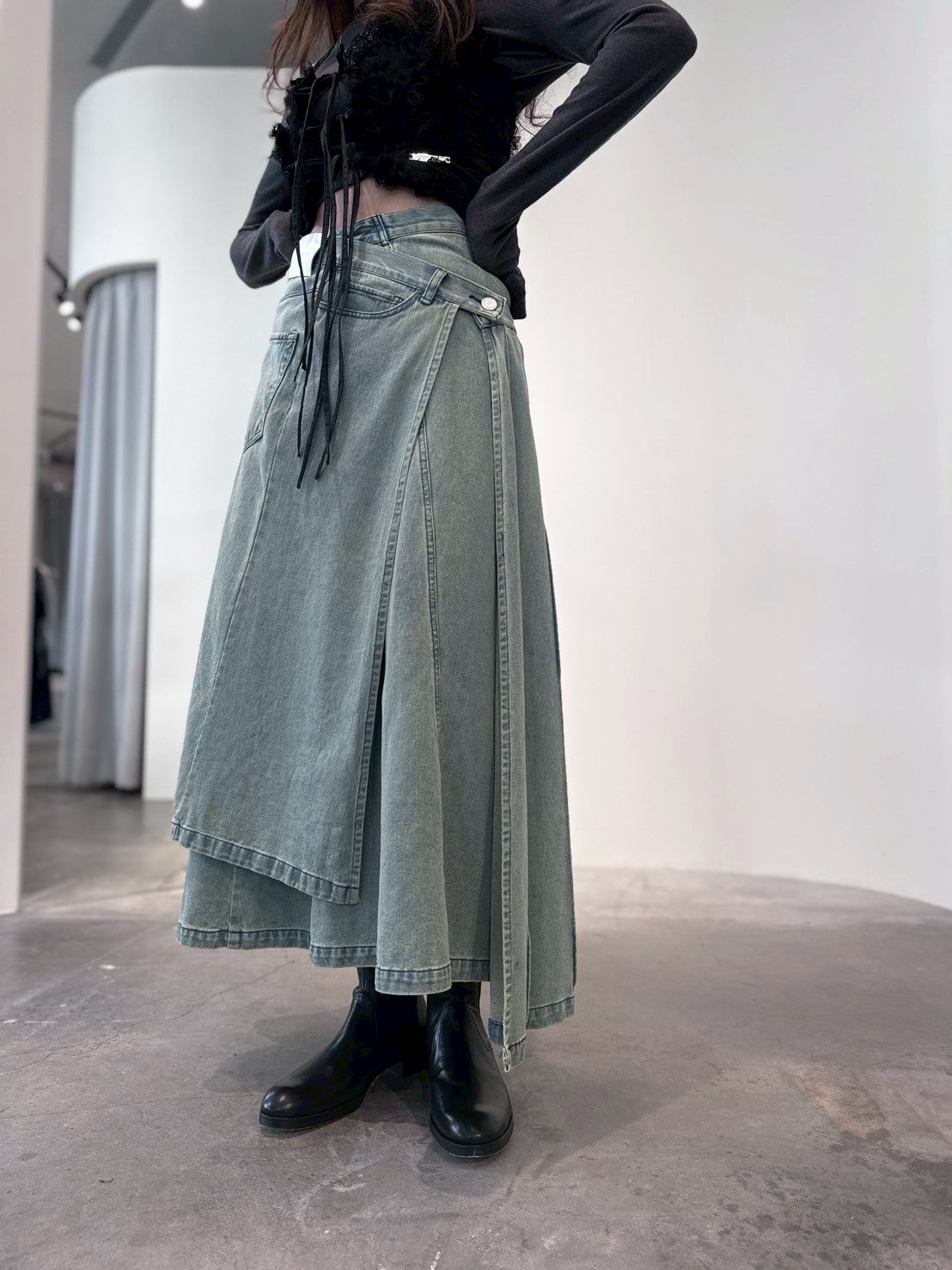 layer denim skirt