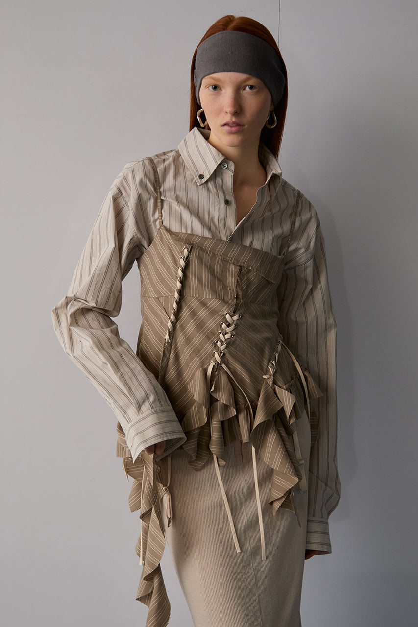 ruffle lace-up stripe top