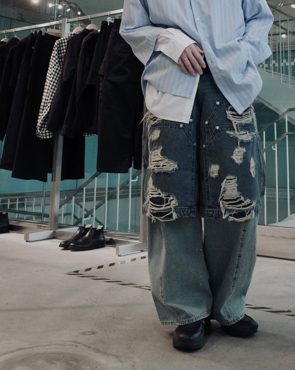 layered denim pants
