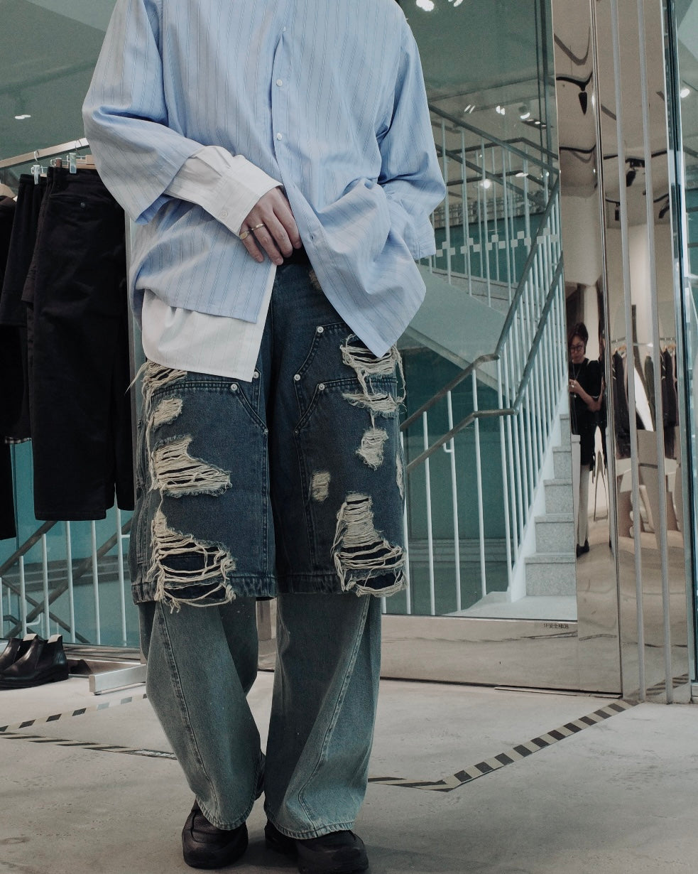 layered denim pants