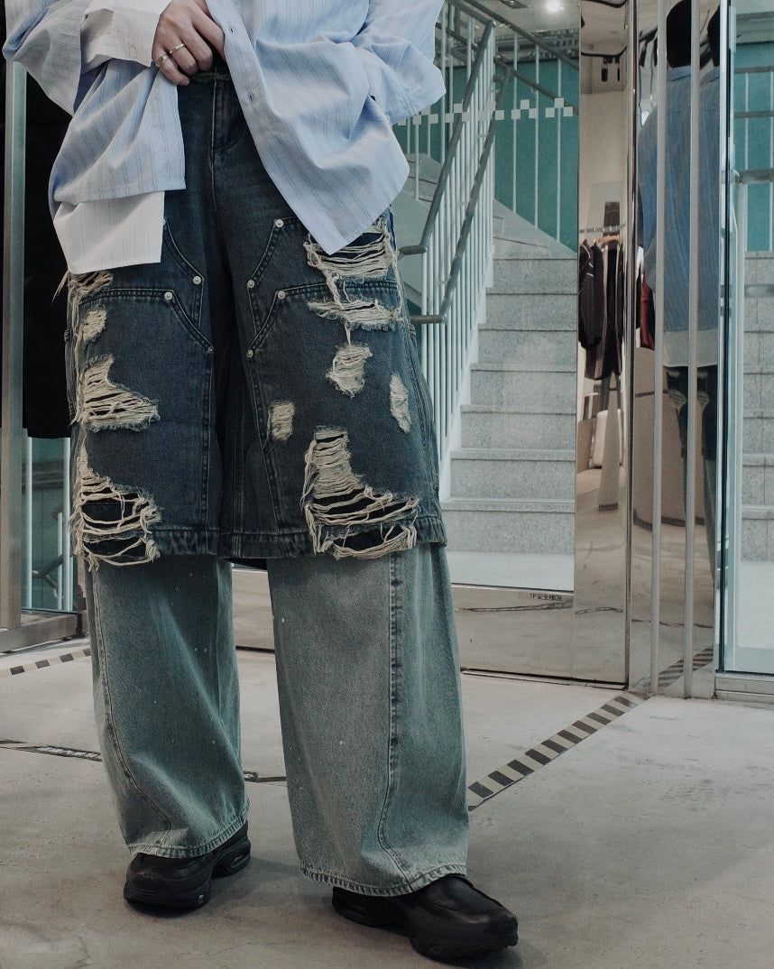 layered denim pants