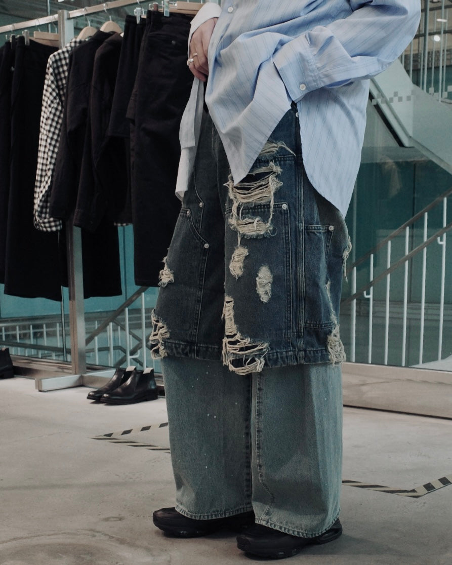 layered denim pants