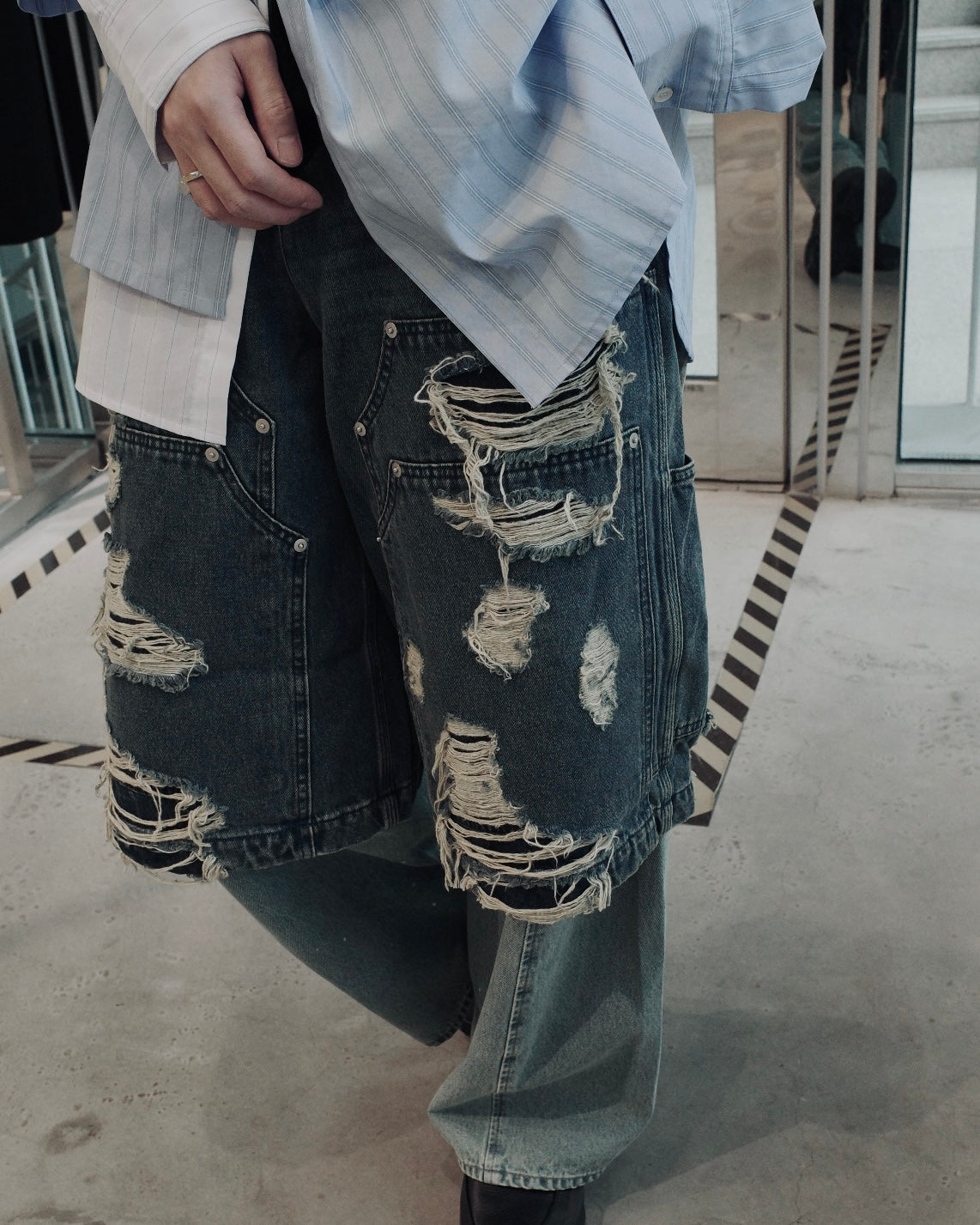 layered denim pants