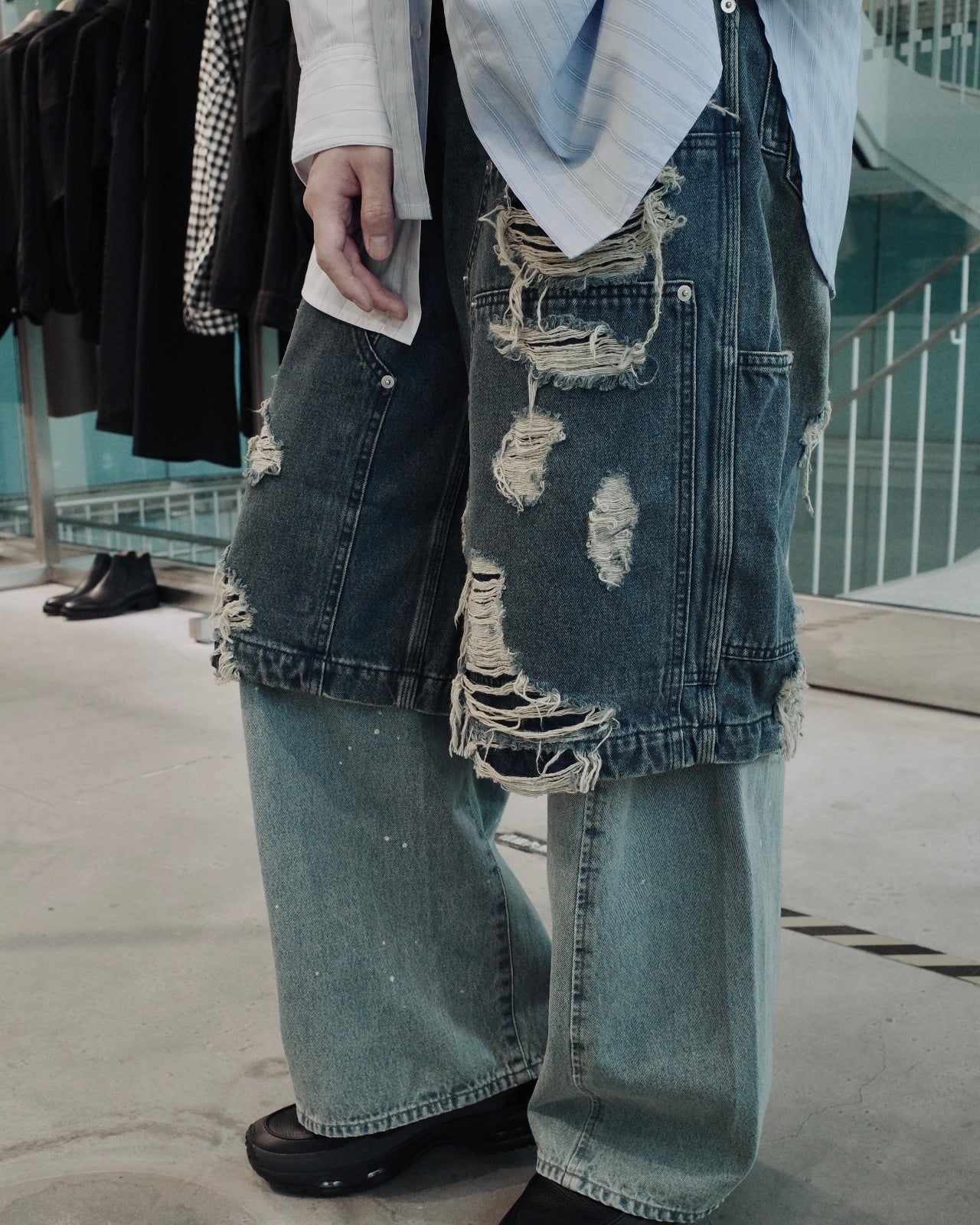 layered denim pants