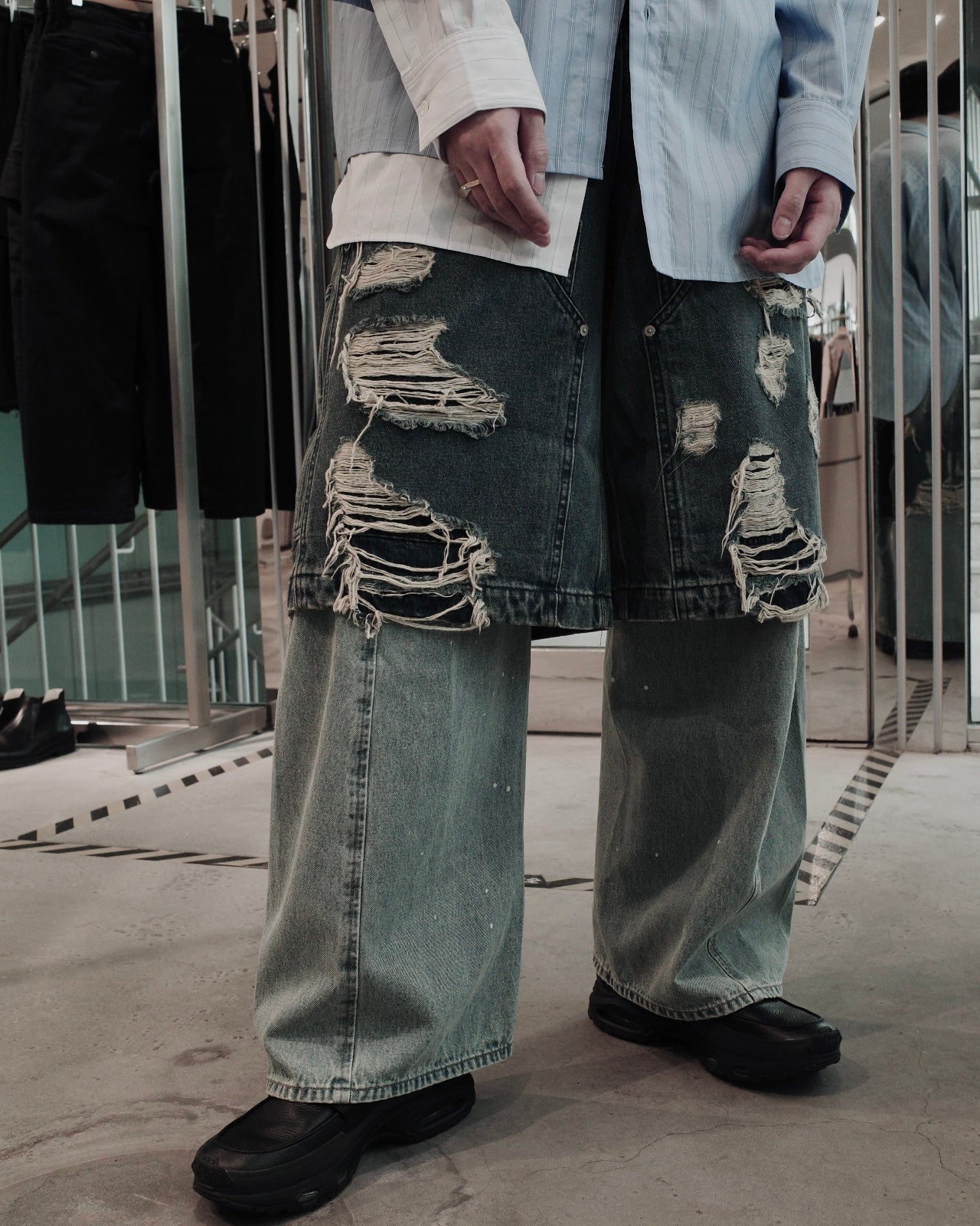 layered denim pants