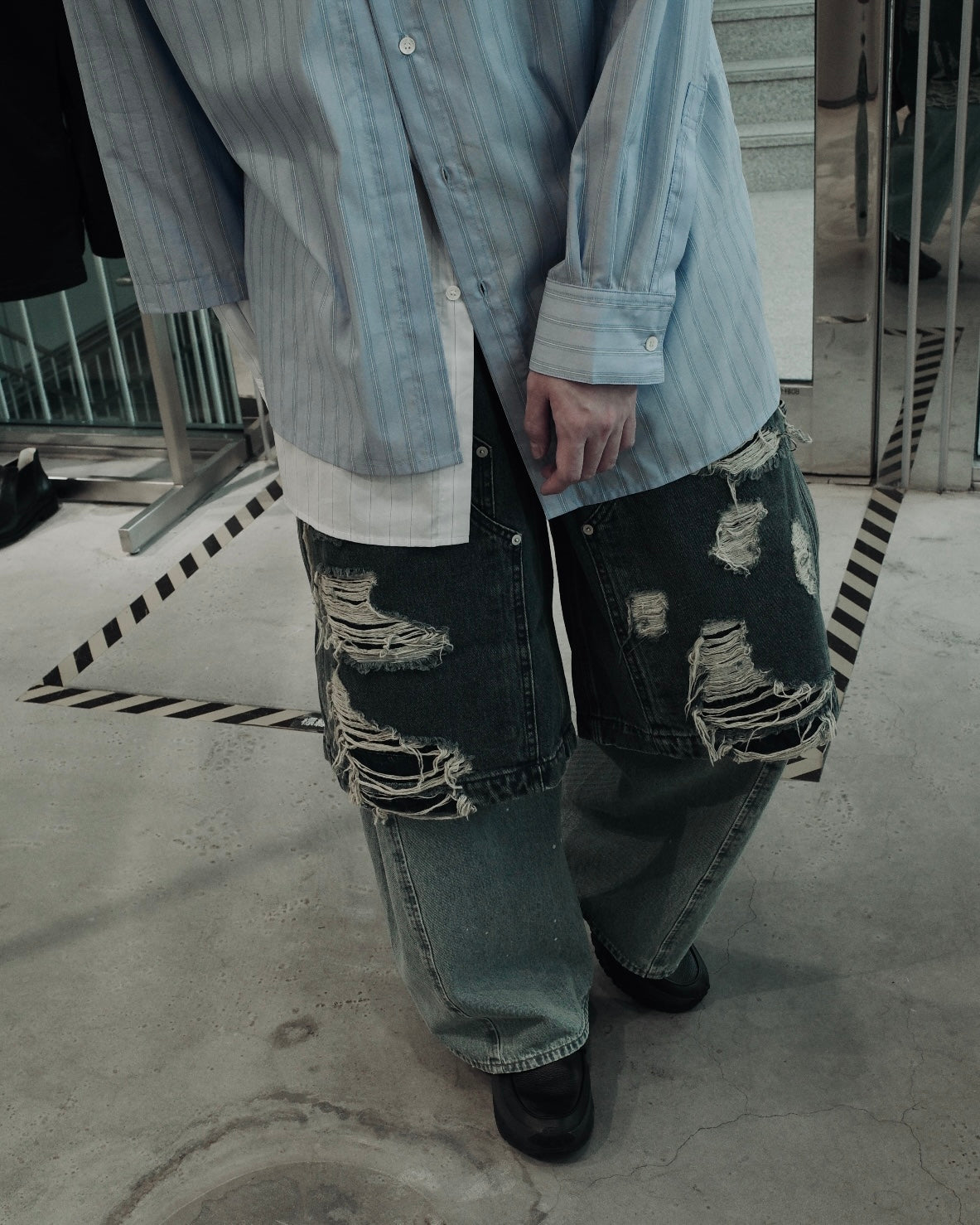 layered denim pants