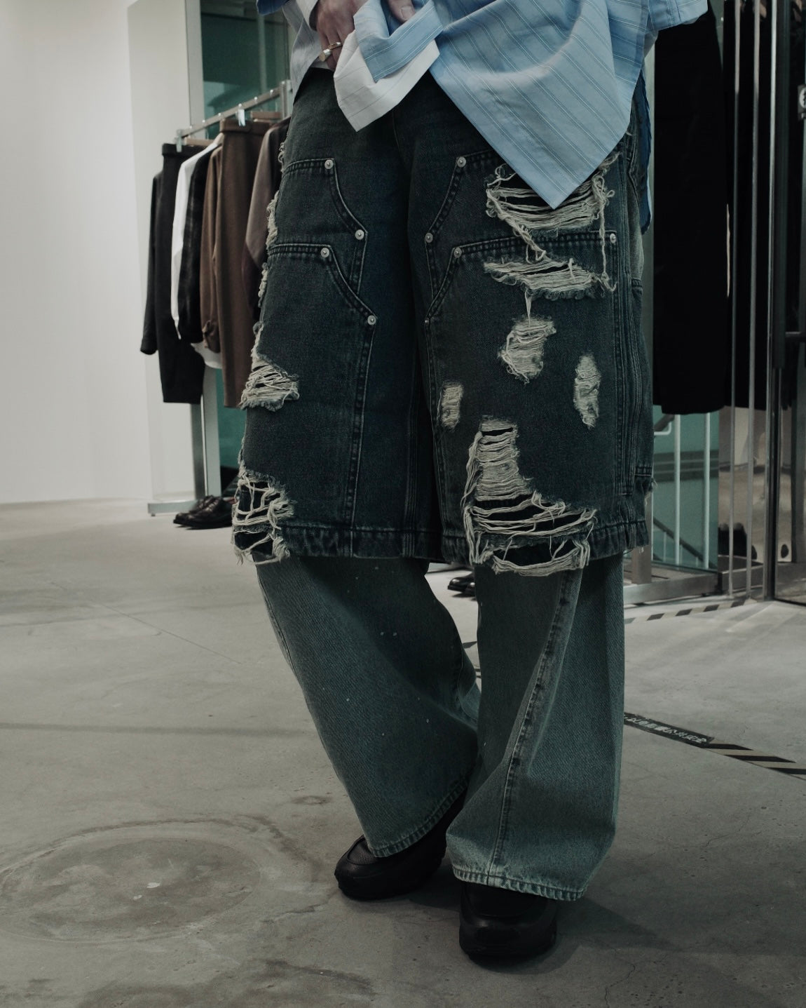 layered denim pants