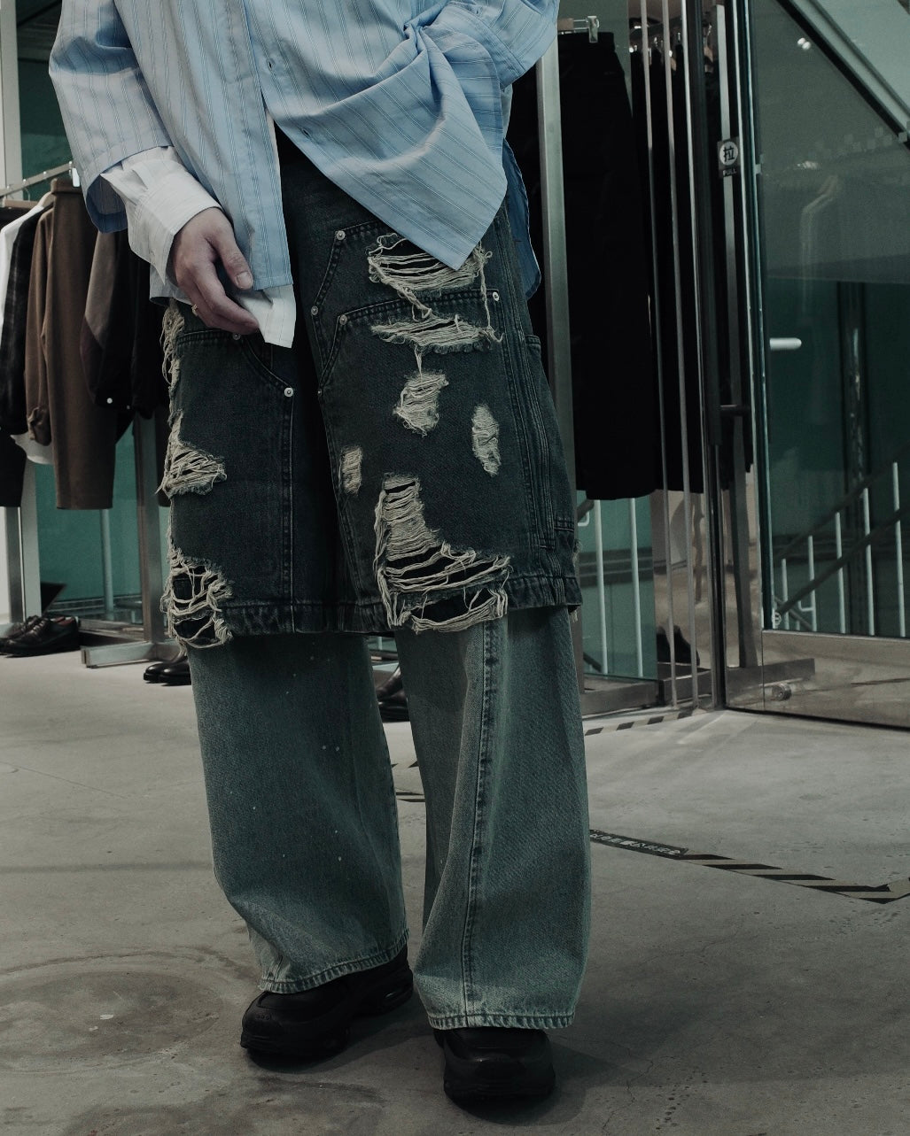 layered denim pants