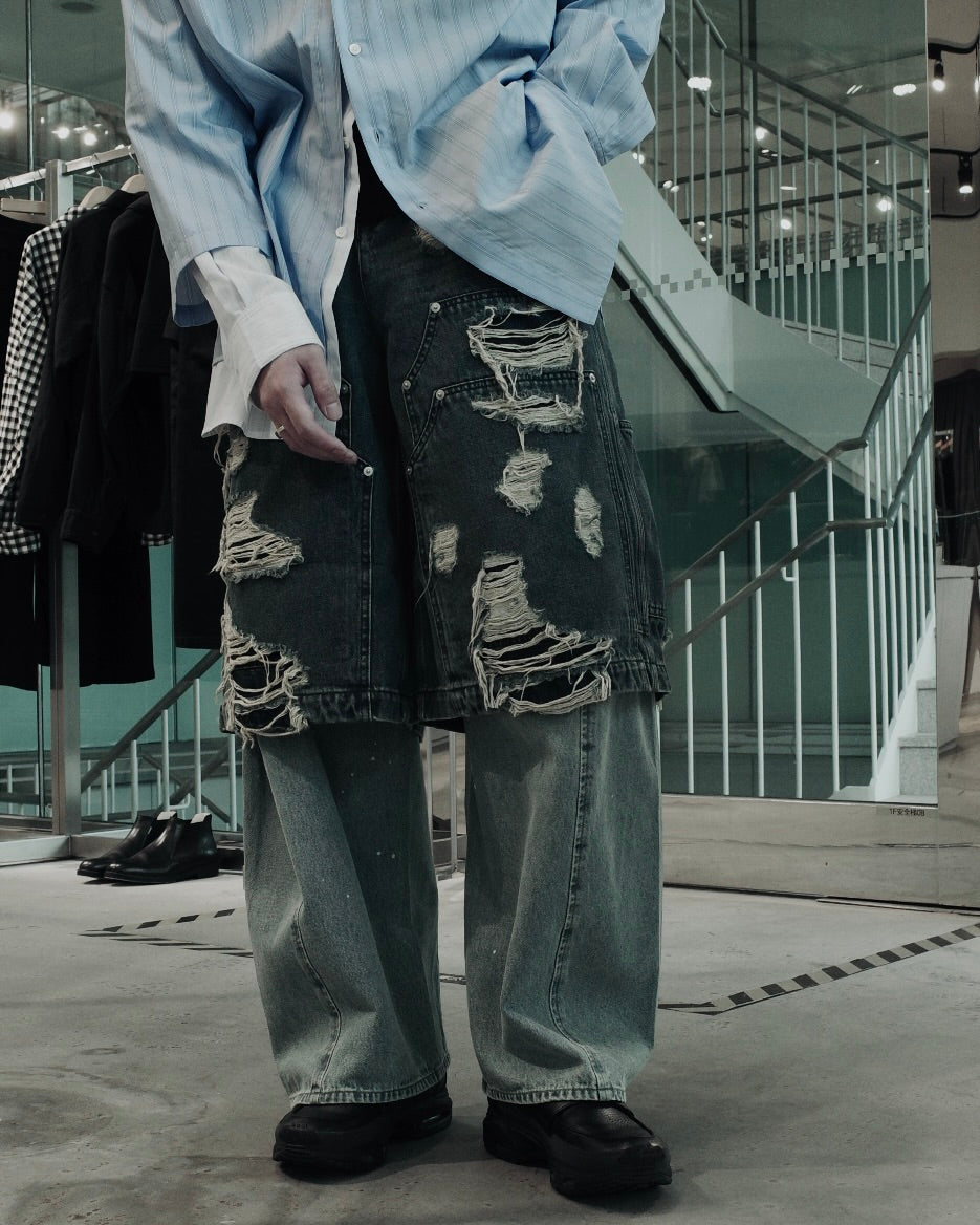 layered denim pants