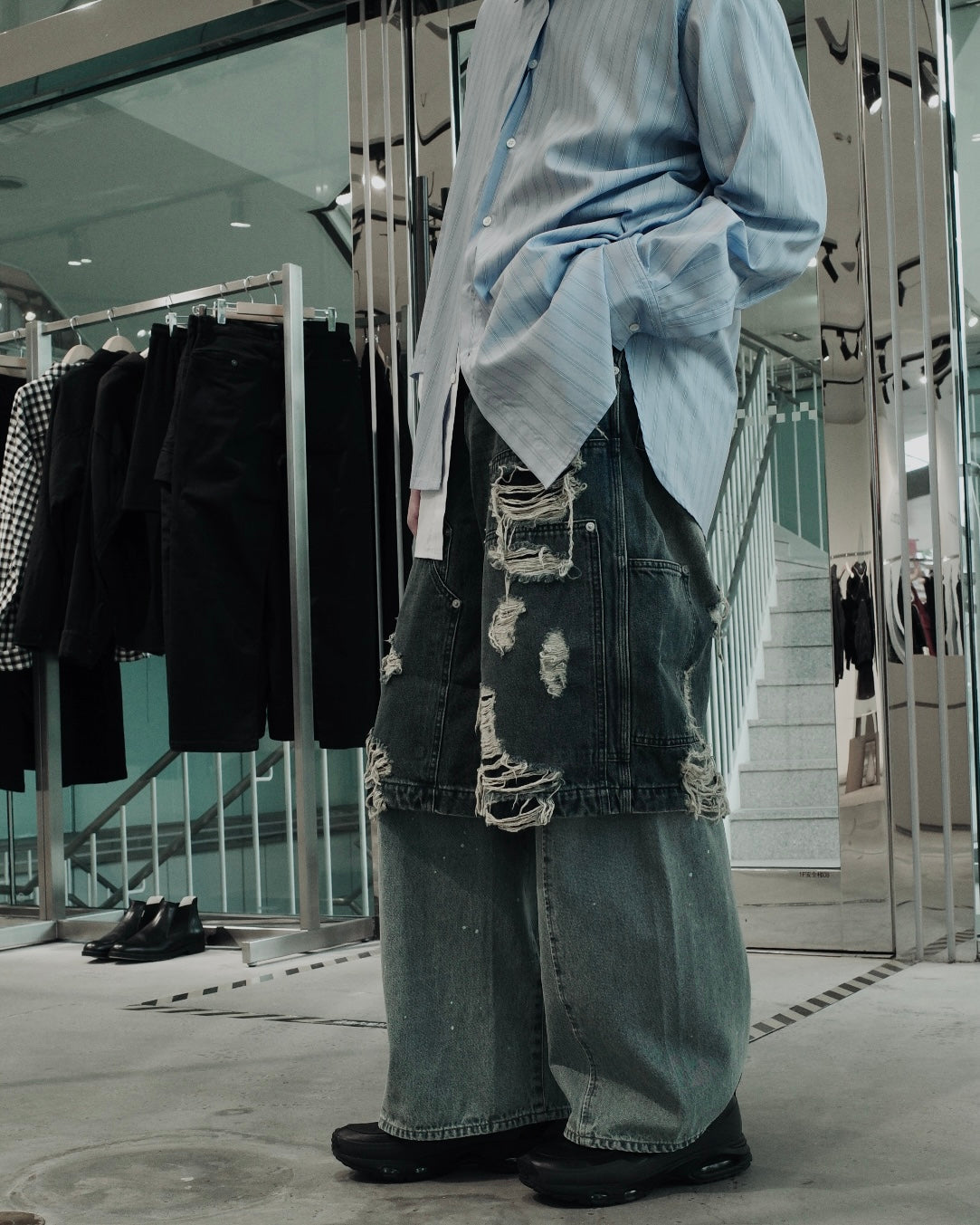 layered denim pants