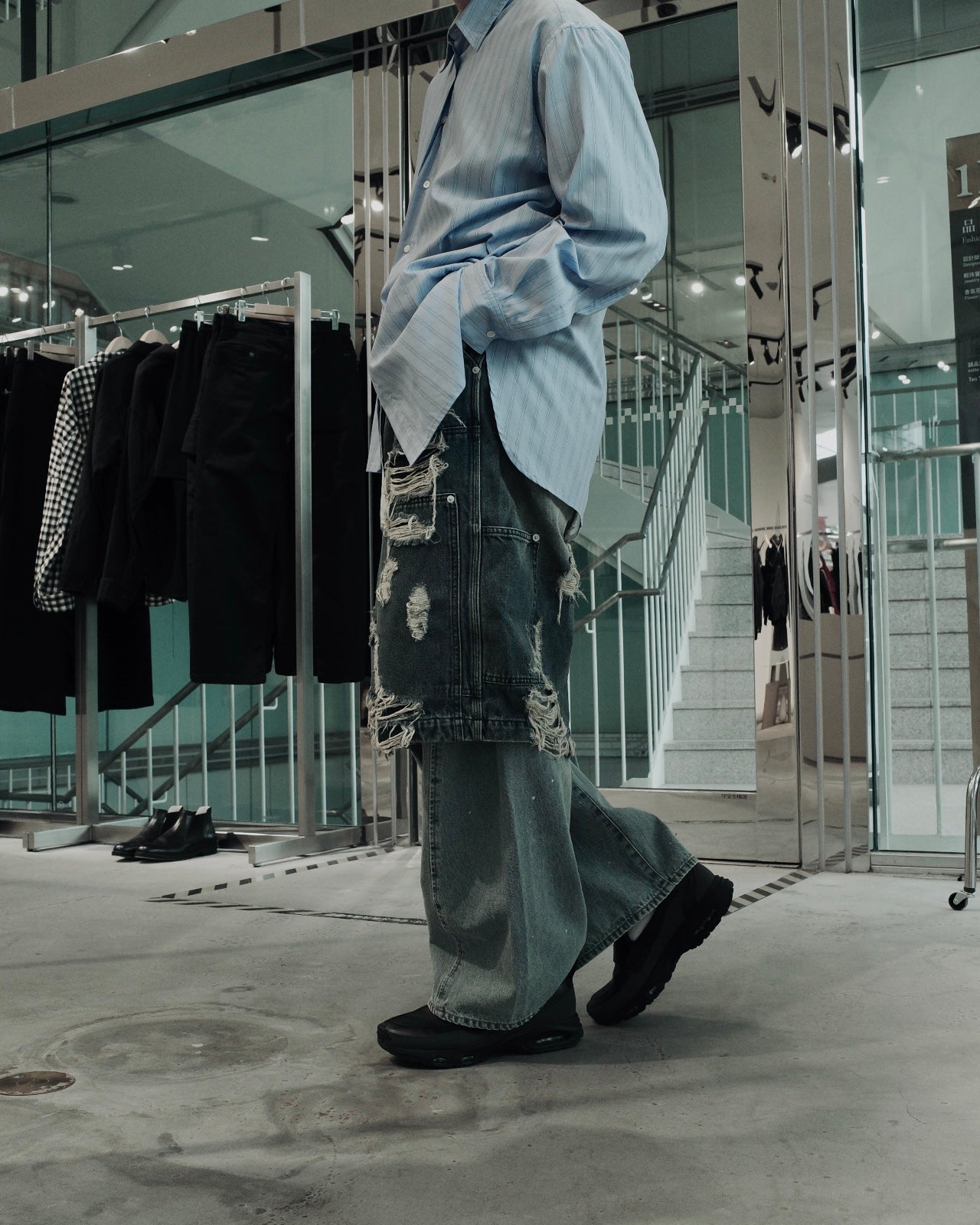 layered denim pants