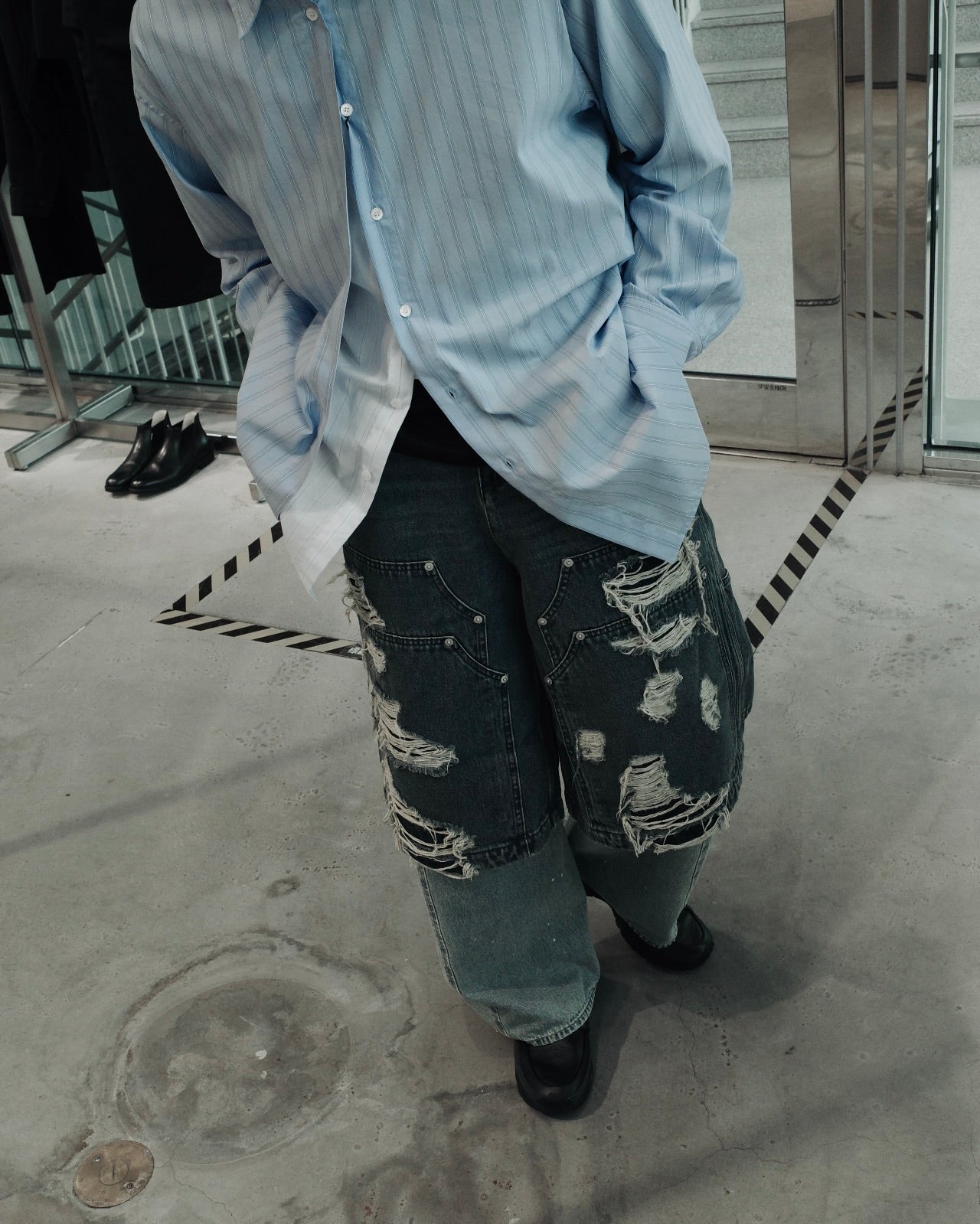 layered denim pants