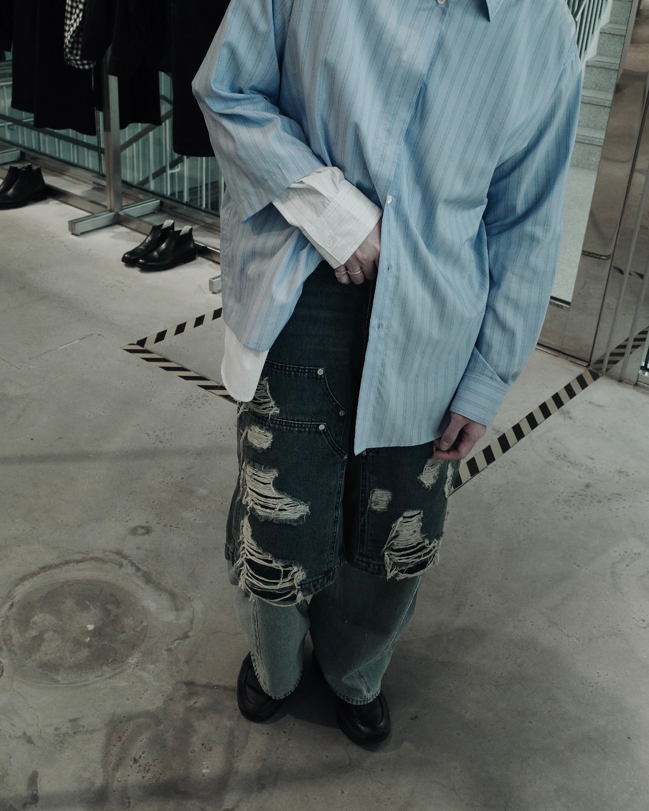 layered denim pants