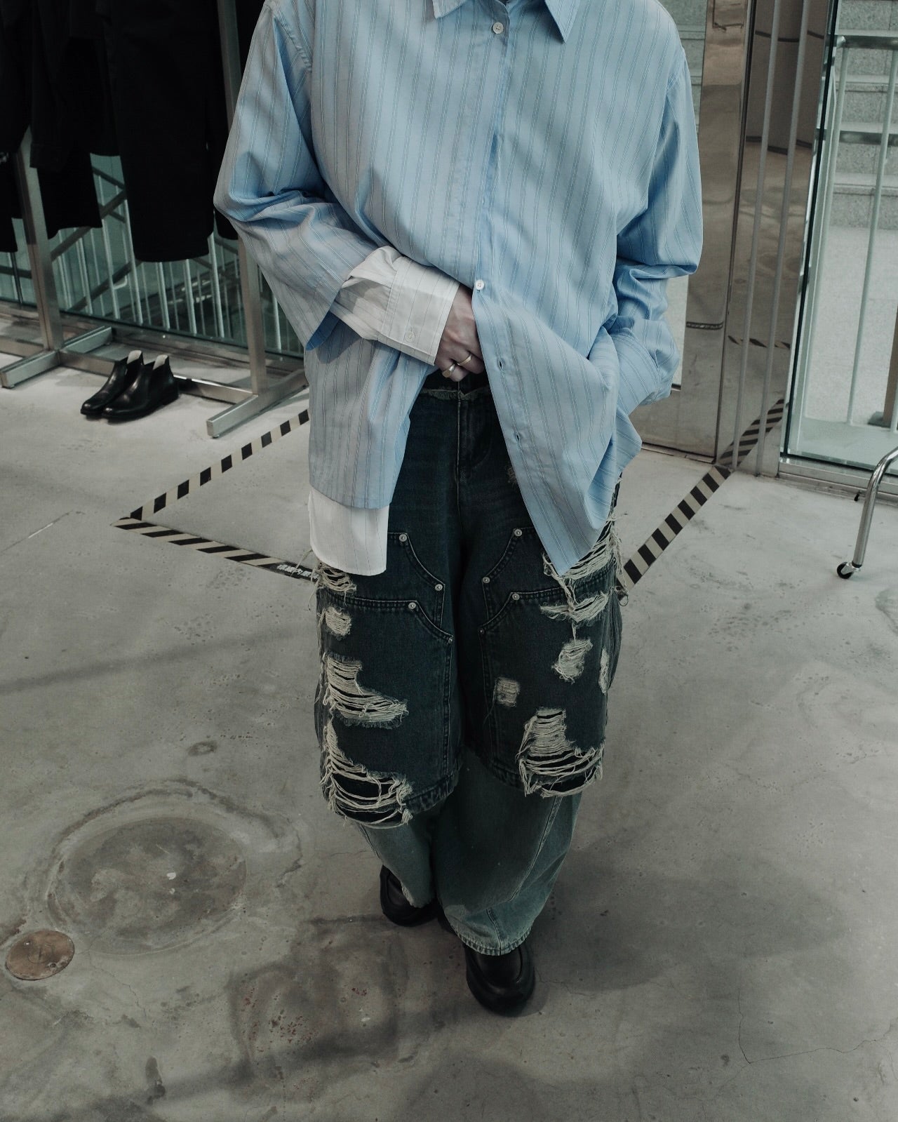 layered denim pants