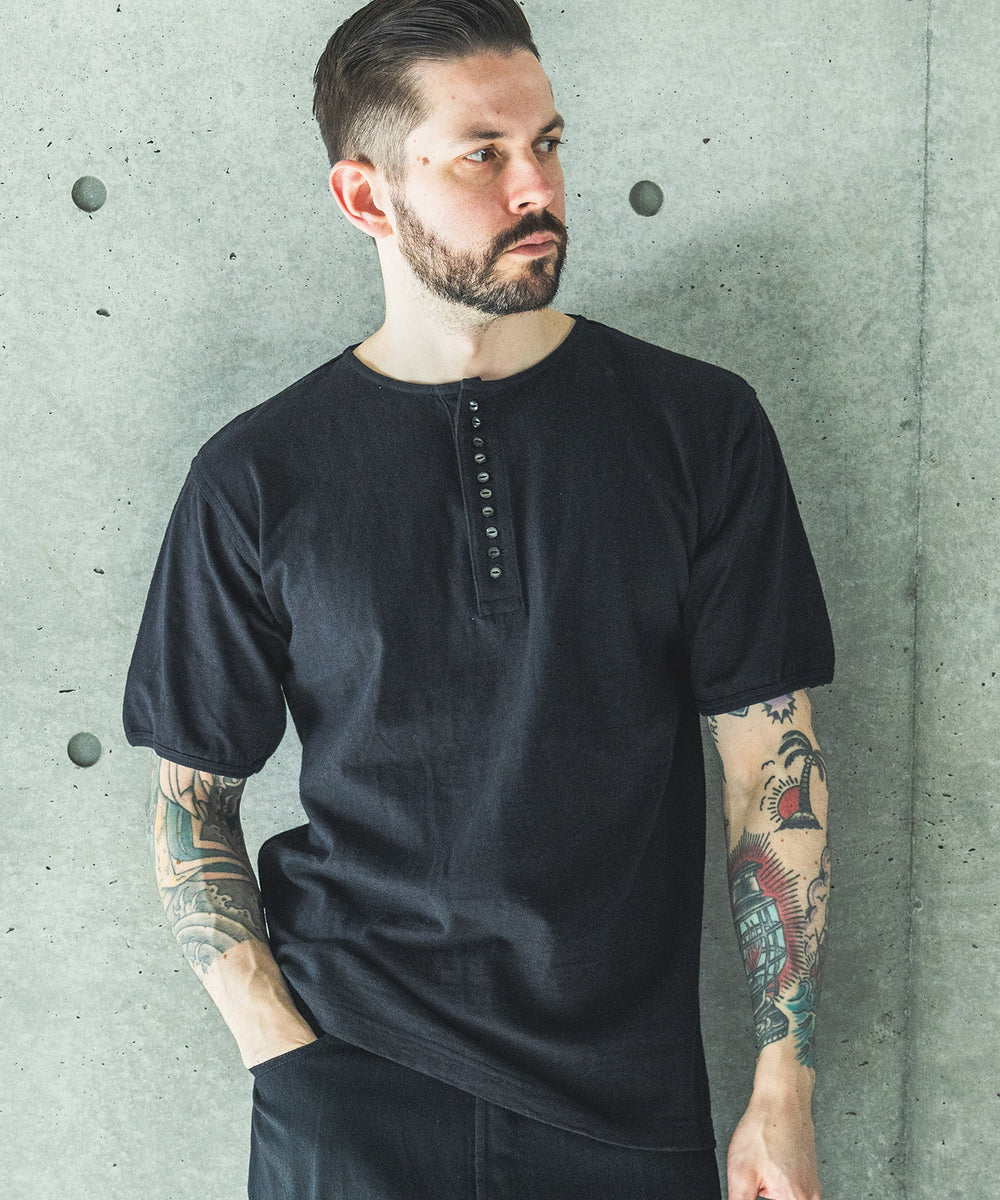 vintage california cotton / 10-button henley neck shirt