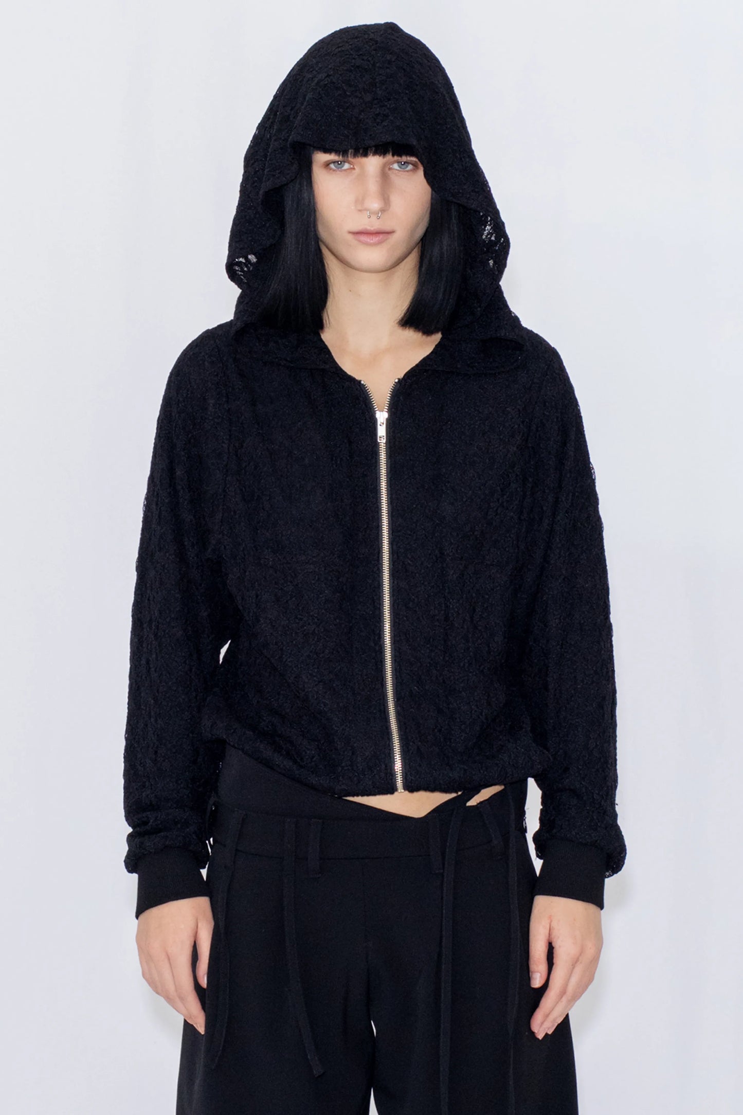 lace double zip hoodie