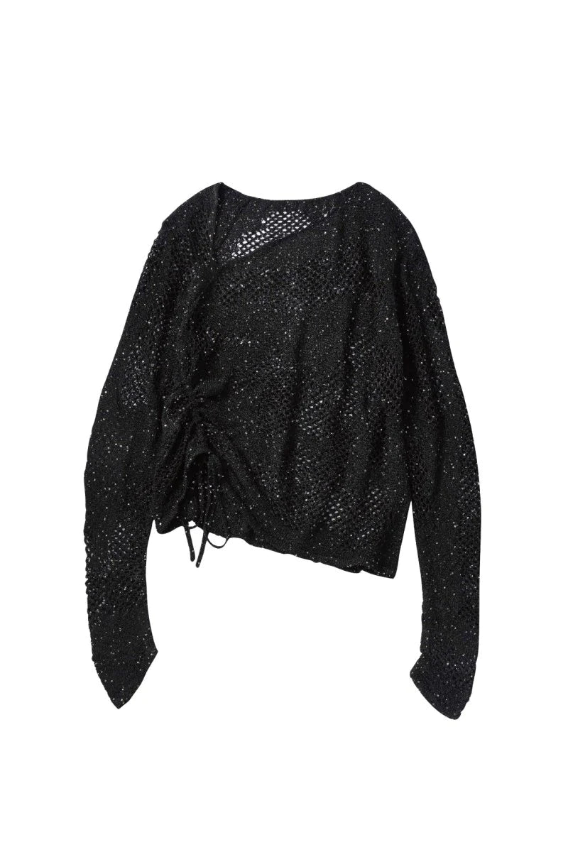 asymmetry sheer lamé knit