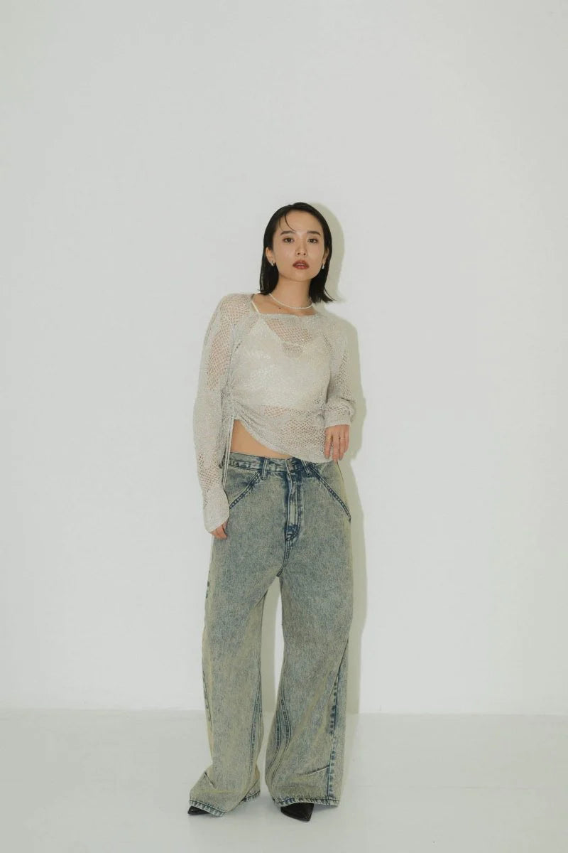 asymmetry sheer lamé knit