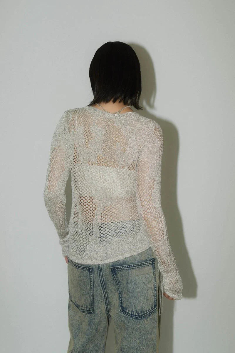 asymmetry sheer lamé knit