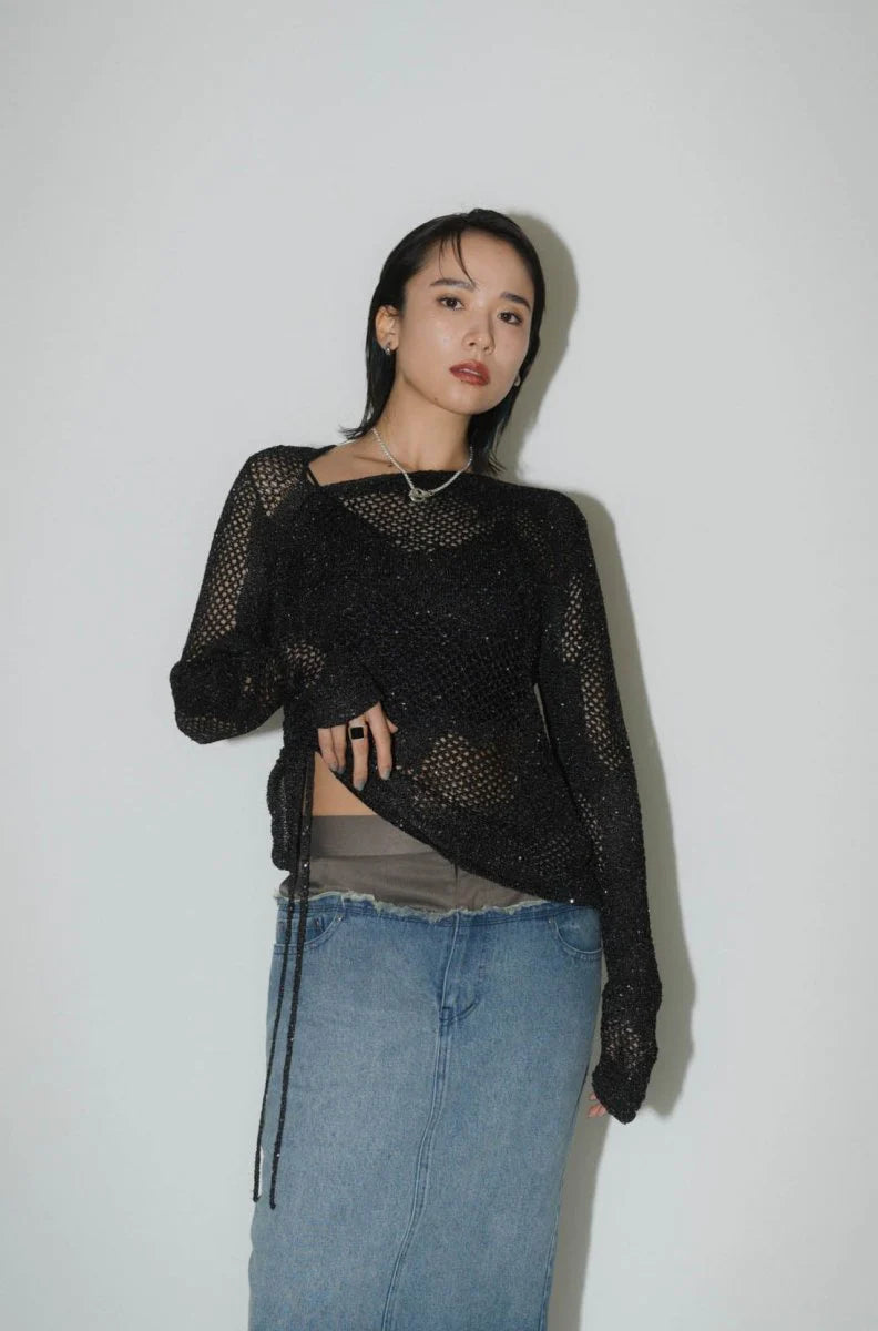 asymmetry sheer lamé knit