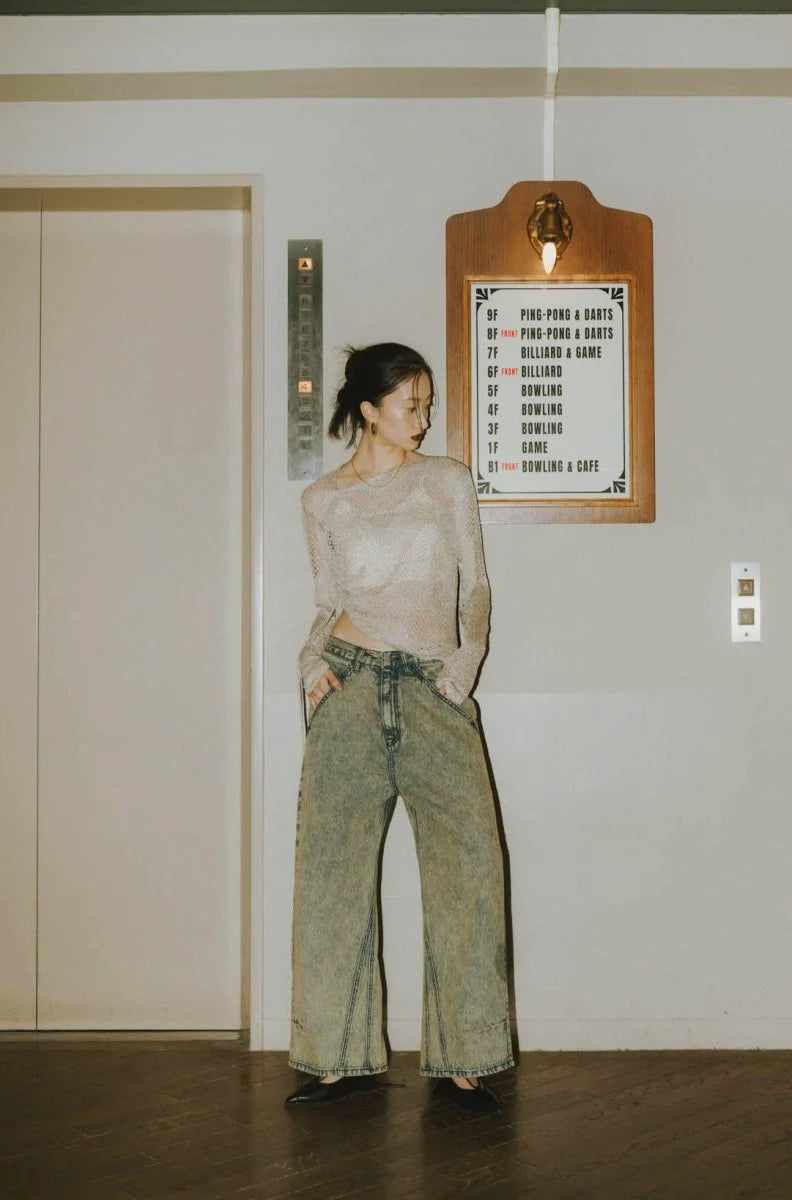 asymmetry sheer lamé knit