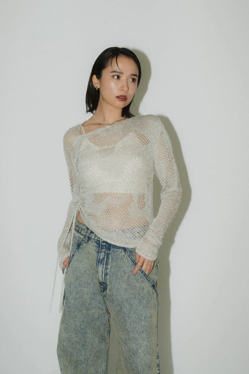 asymmetry sheer lamé knit