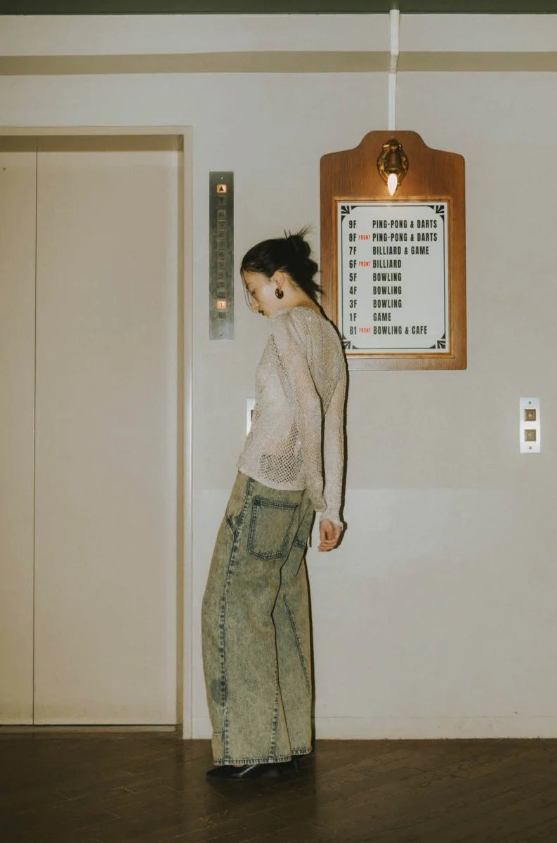 asymmetry sheer lamé knit