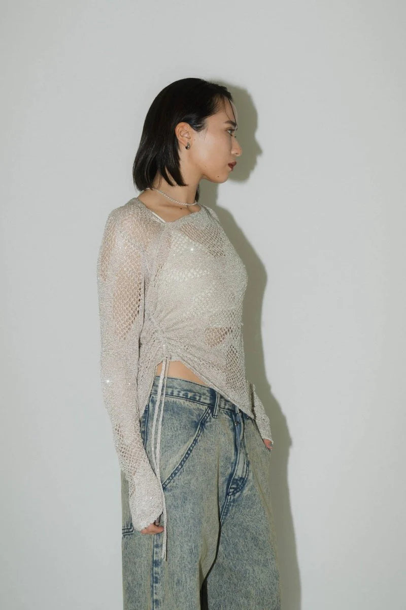 asymmetry sheer lamé knit
