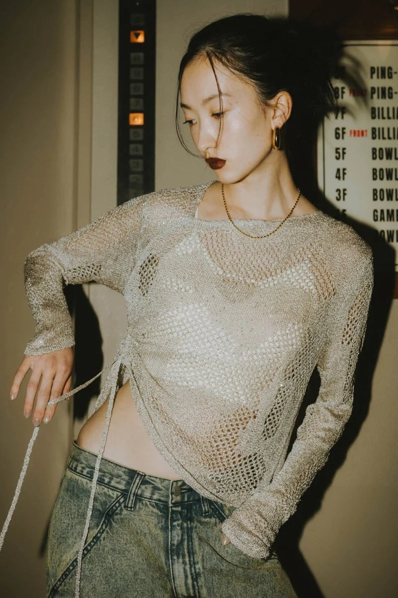 asymmetry sheer lamé knit
