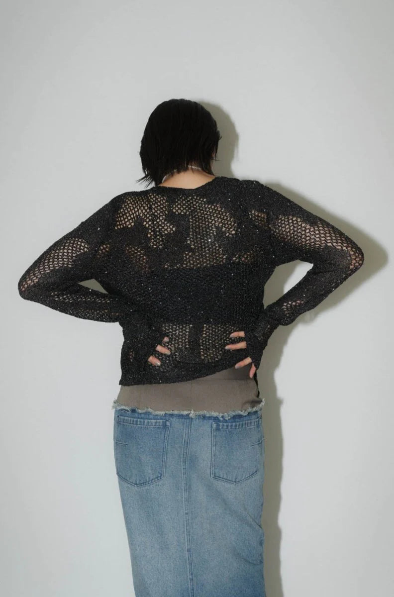 asymmetry sheer lamé knit