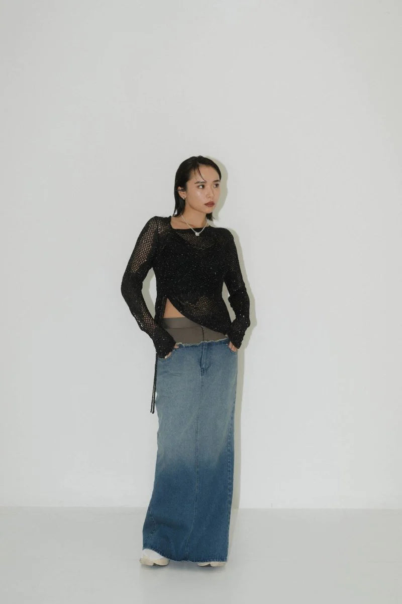 asymmetry sheer lamé knit