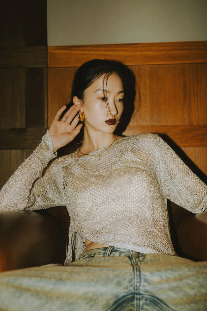 asymmetry sheer lamé knit