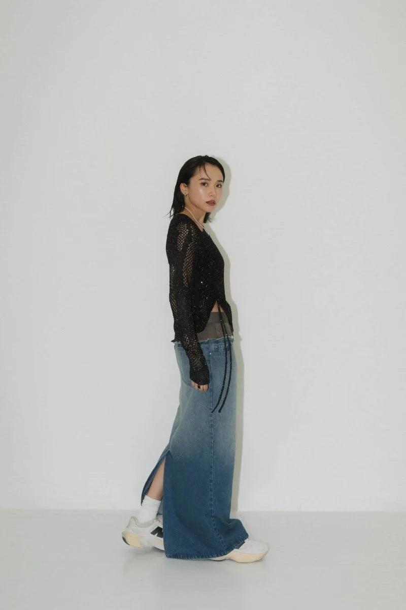 asymmetry sheer lamé knit