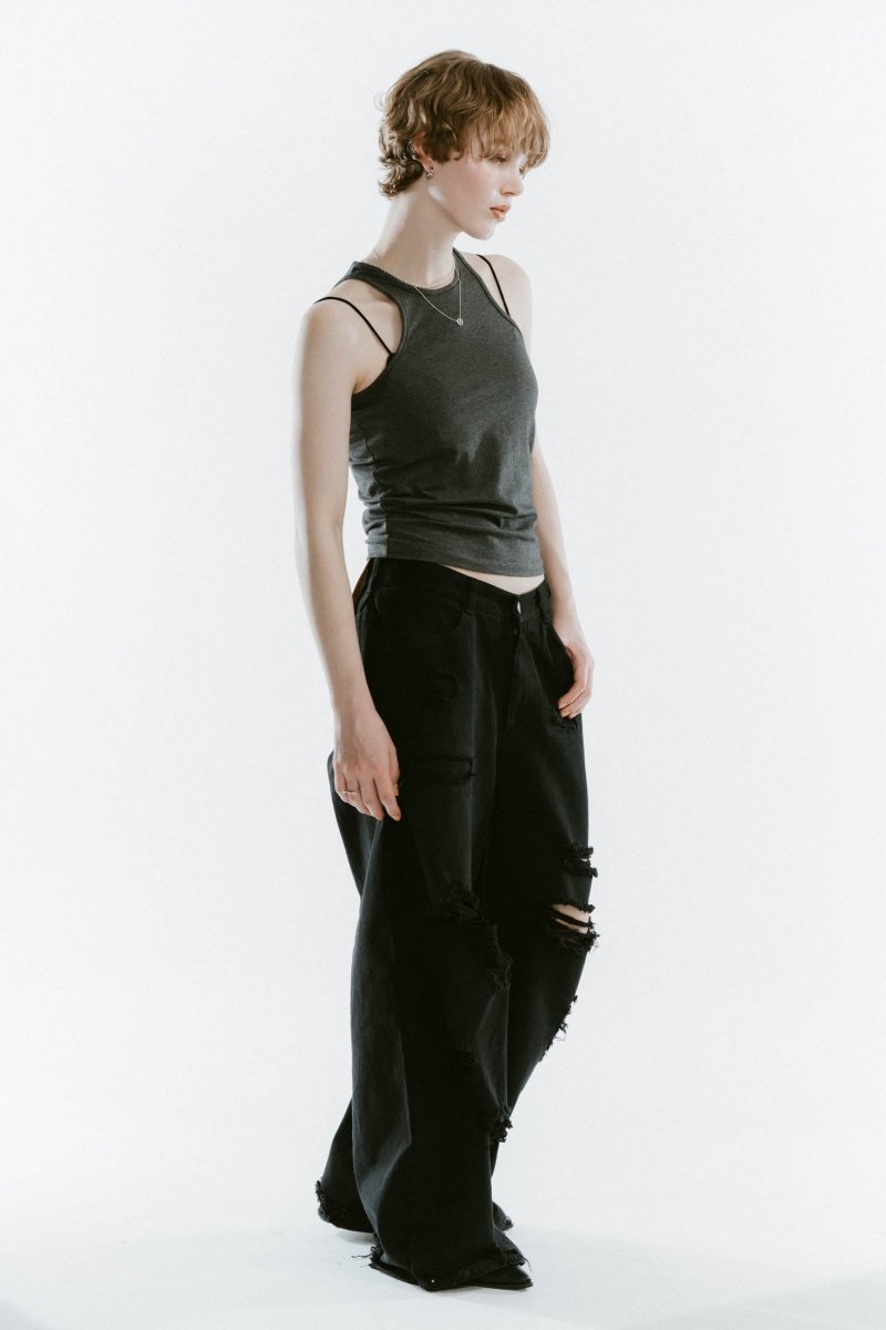 damage denim pants(unisex)