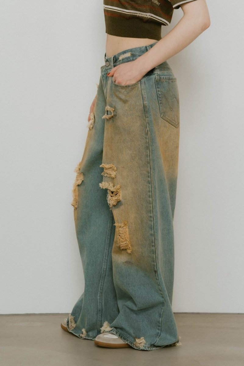 damage denim pants(unisex)
