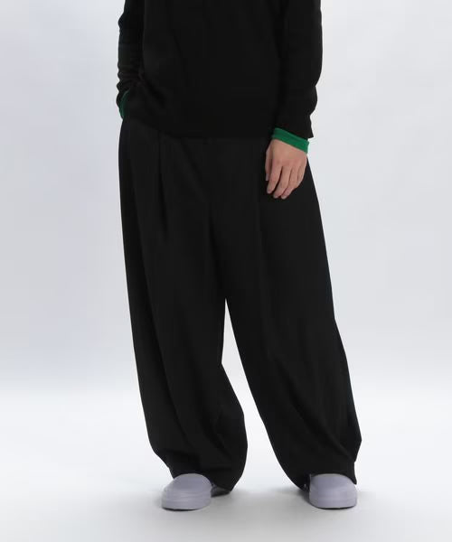 wool wide pleated pants