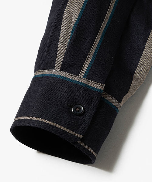 lyocell linen blend multi stripe / regular collar shirt