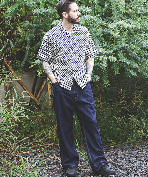 flower lace / open collar shirt
