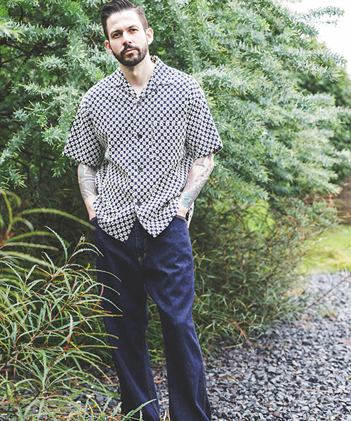 flower lace / open collar shirt